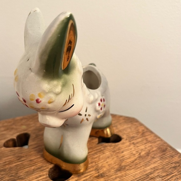 Vintage animal pot Charming Ceramic Donkey planter pot Figurine with Gold Accent - Picture 5 of 8